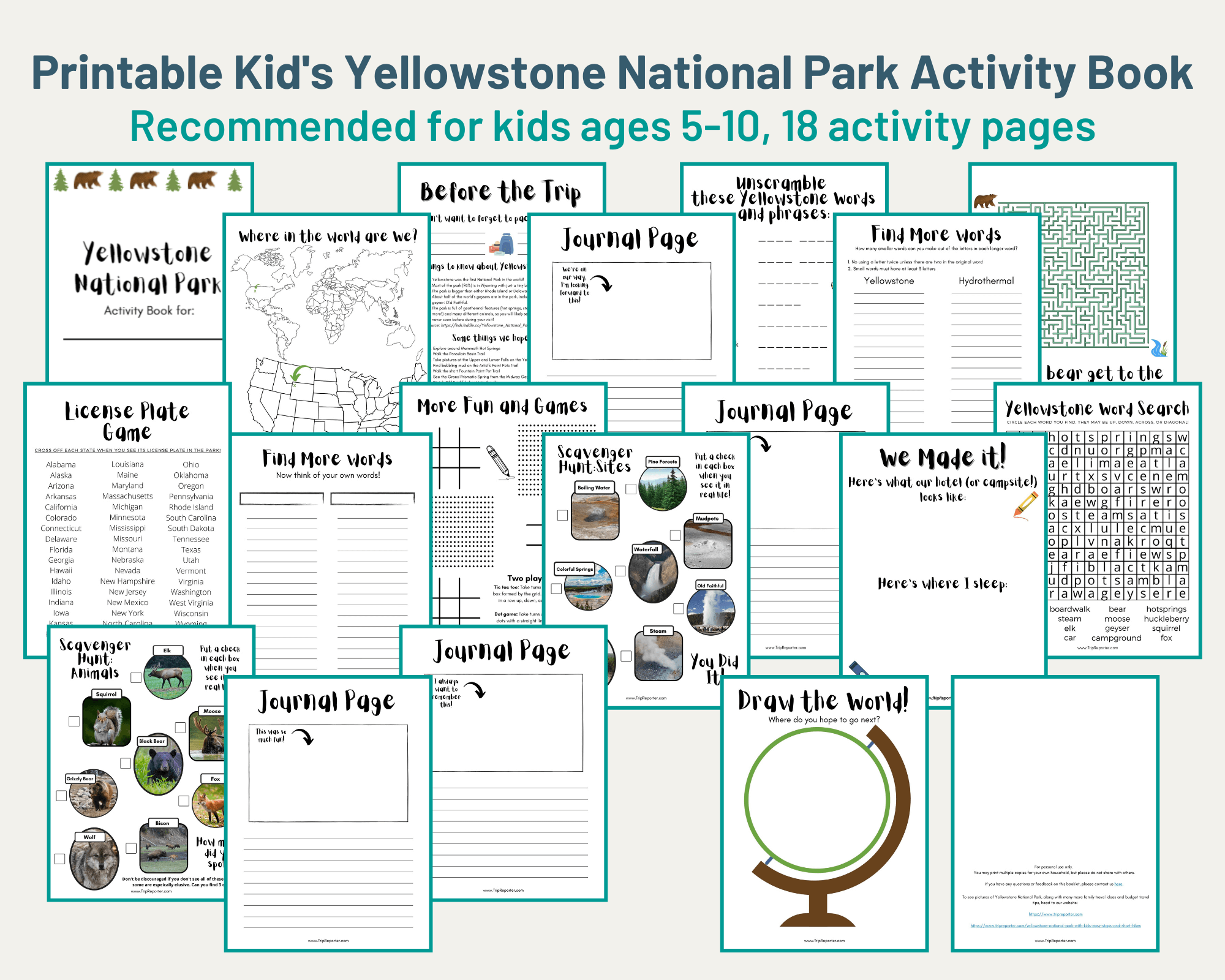 Yellowstone National Park Kid s Activity Book Trip Reporter